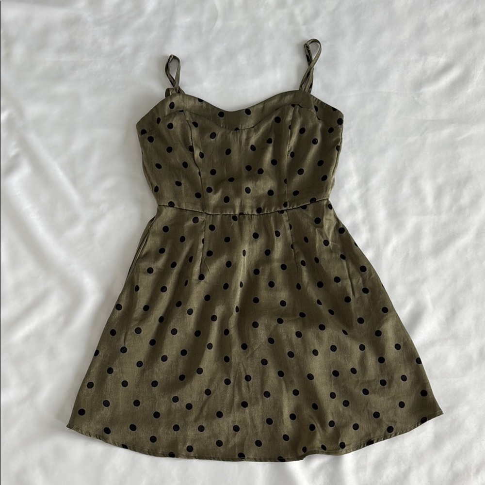 Mi Ami Olive and Black Polkadot Dress Sz SM‎